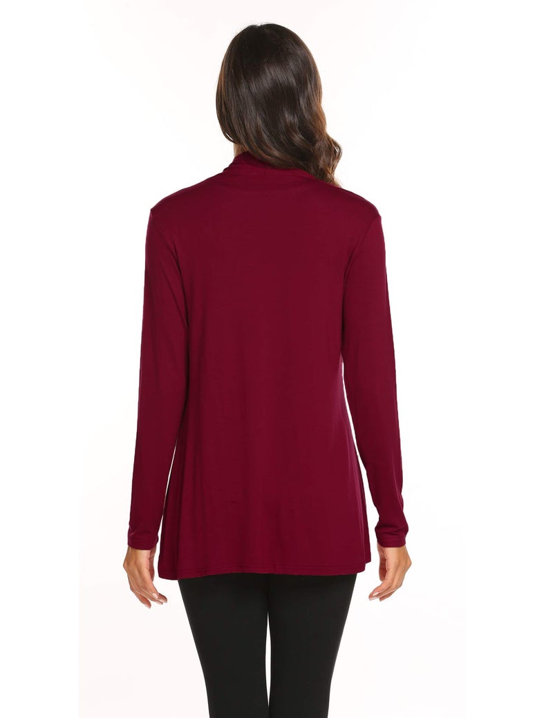 Newchoice Womens Classic Lightweight Long Sleeve Cardigans Soft Drape Open Front Cardigan Loose Kimono Coverups (Wine Red, S) - Image 5